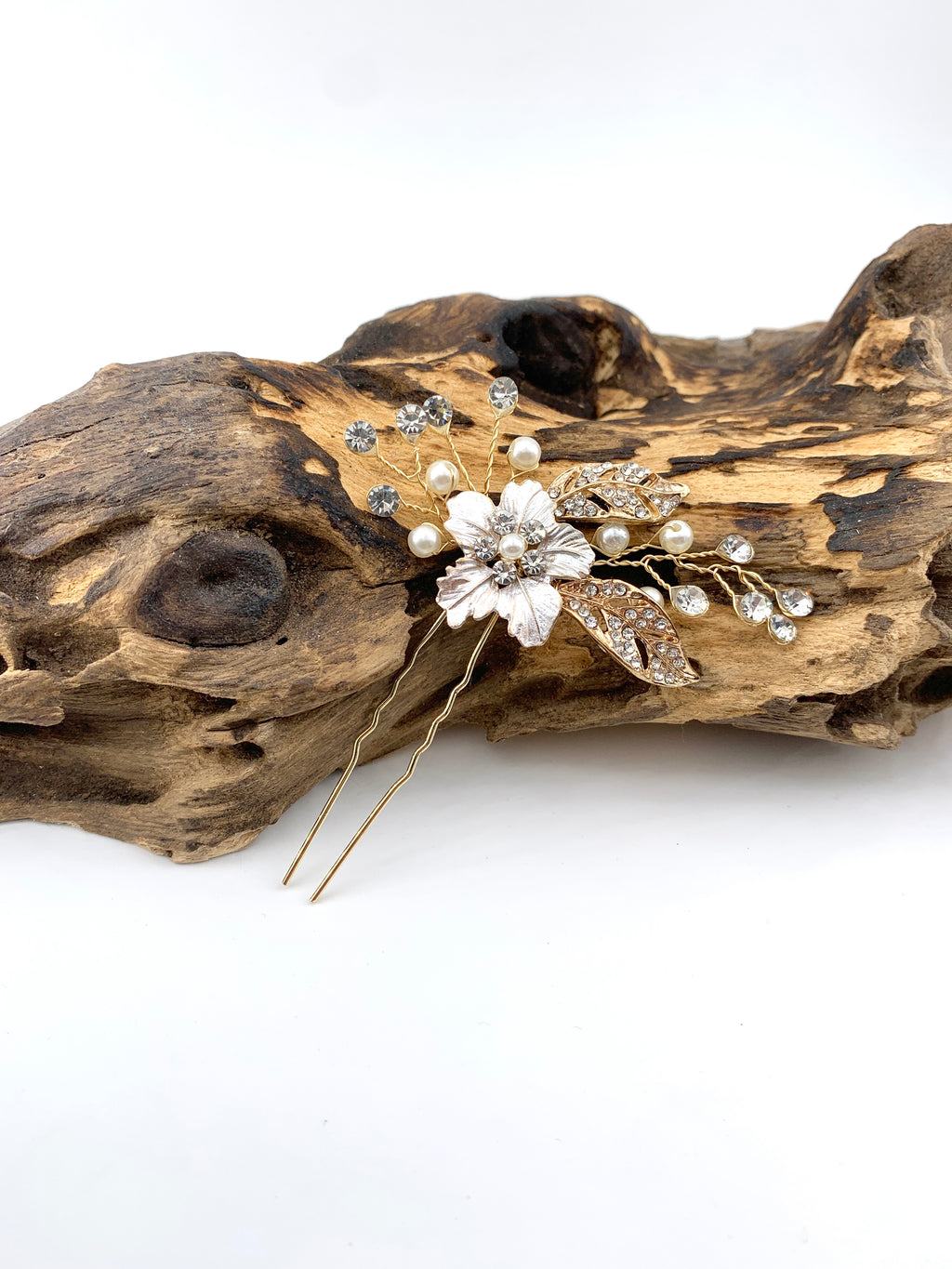 Elegante Haarnadel Gold mit Strass & Blüten – Braut Haarschmuck für Hochzeit, Steckfrisuren & besondere Anlässe | ONDEGO®