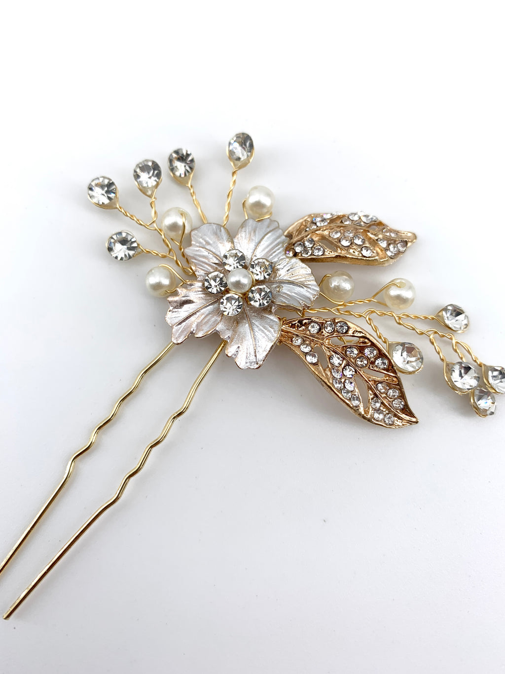 Elegante Haarnadel Gold mit Strass & Blüten – Braut Haarschmuck für Hochzeit, Steckfrisuren & besondere Anlässe | ONDEGO®