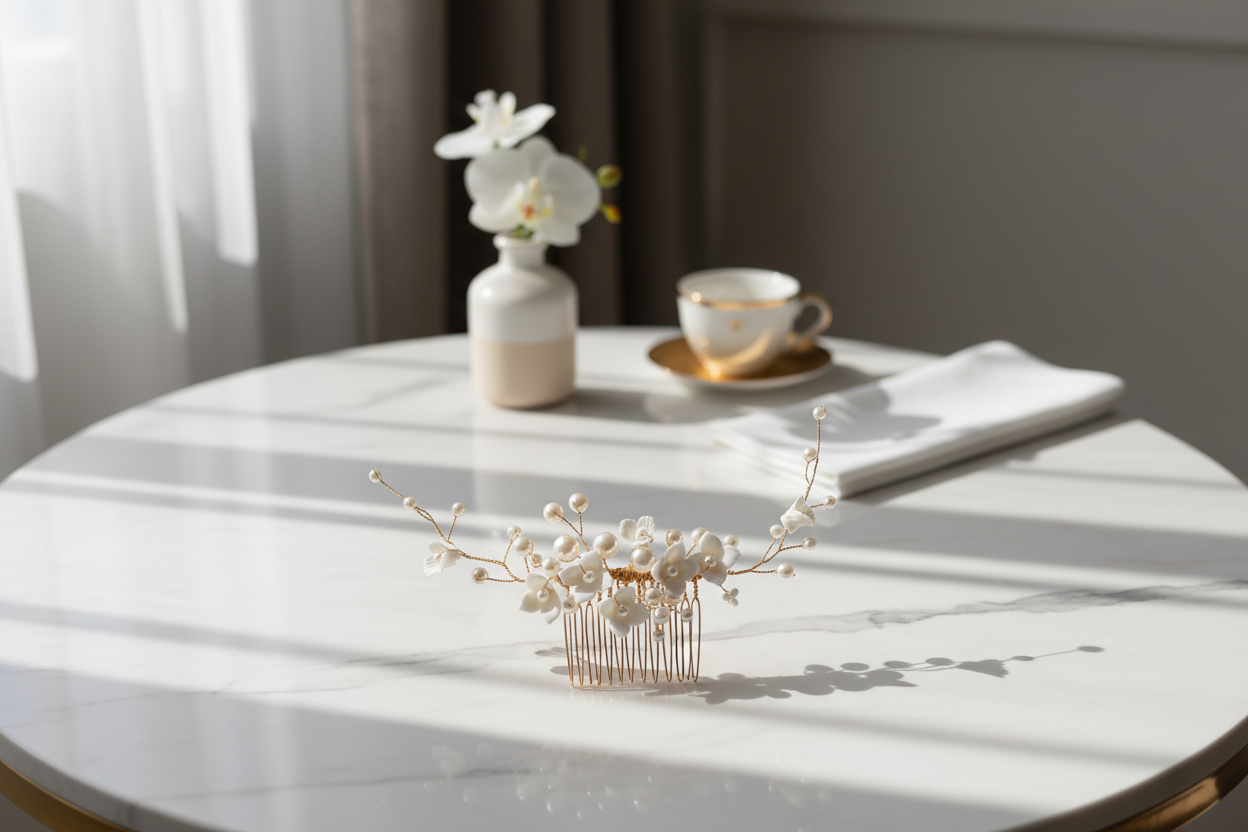 3D Gold Haarkamm – Handgemachte Blüten & Perlen | Eleganter Brauthaarschmuck | ONDEGO®