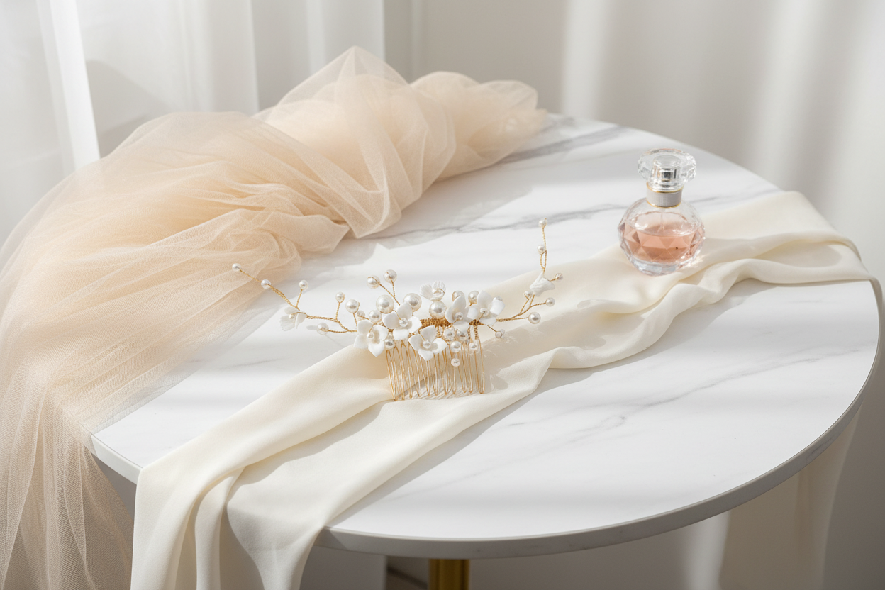 3D Gold Haarkamm – Handgemachte Blüten & Perlen | Eleganter Brauthaarschmuck | ONDEGO®