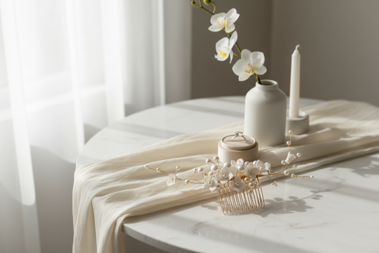 3D Gold Haarkamm – Handgemachte Blüten & Perlen | Eleganter Brauthaarschmuck | ONDEGO®