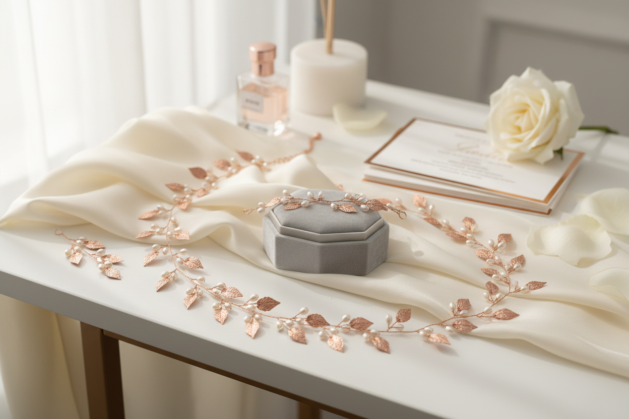 XXL Haardraht Rosegold mit Perlen & Blättern – Brautschmuck Hochzeit | ONDEGO®