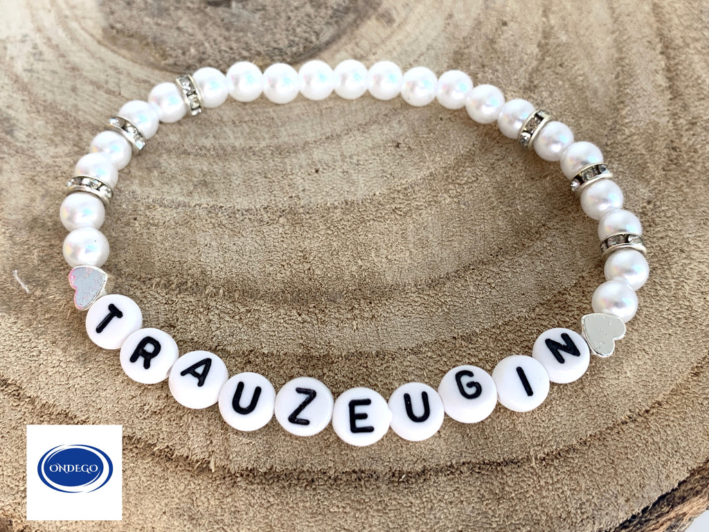 Trauzeugin Armband mit Herz – Perlenarmband Weiß – Geschenk zum Trauzeugin fragen oder für Brautjungfer | ONDEGO®