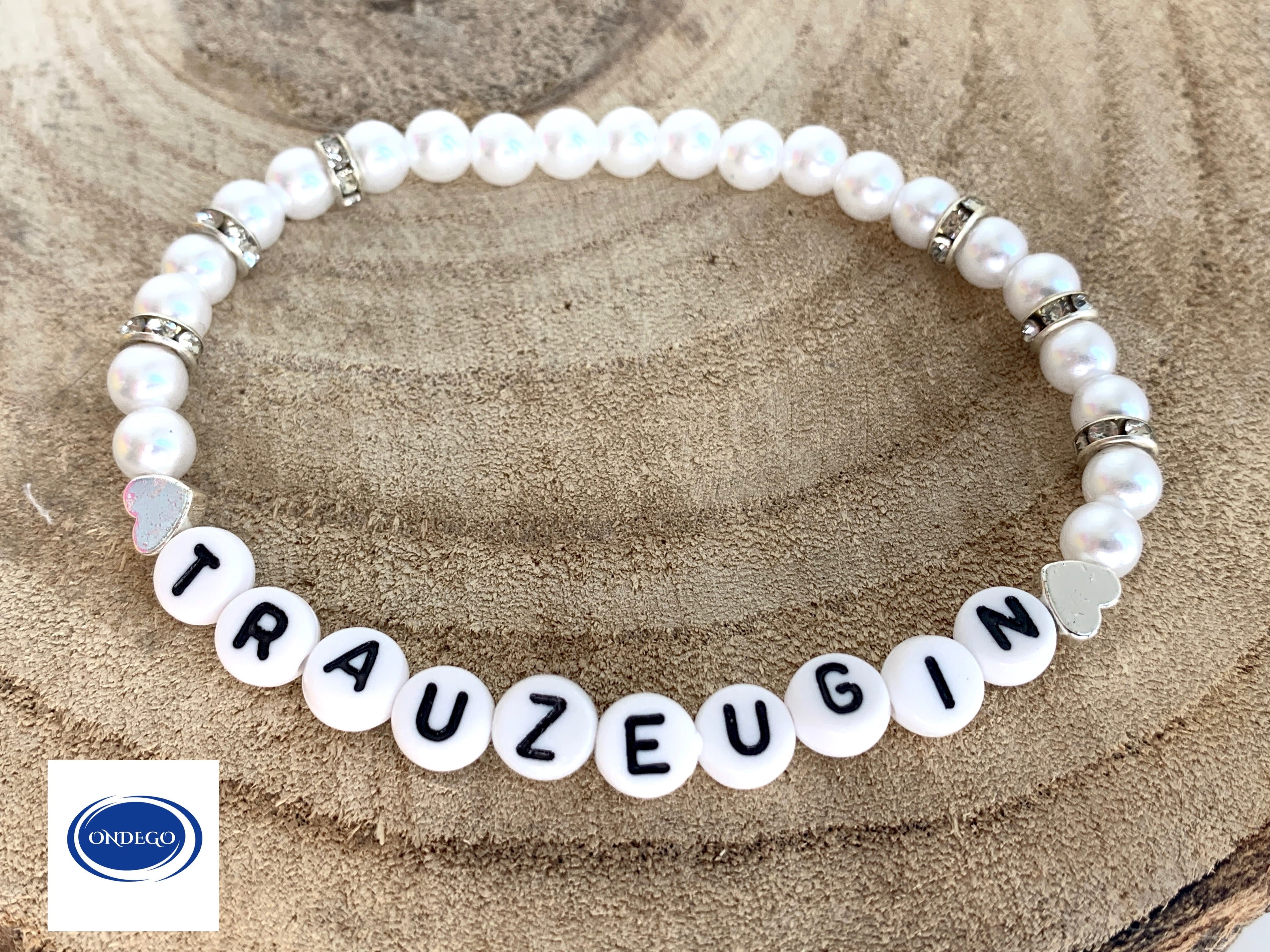 Trauzeugin Armband mit Herz – Perlenarmband Weiß – Geschenk zum Trauzeugin fragen oder für Brautjungfer | ONDEGO®