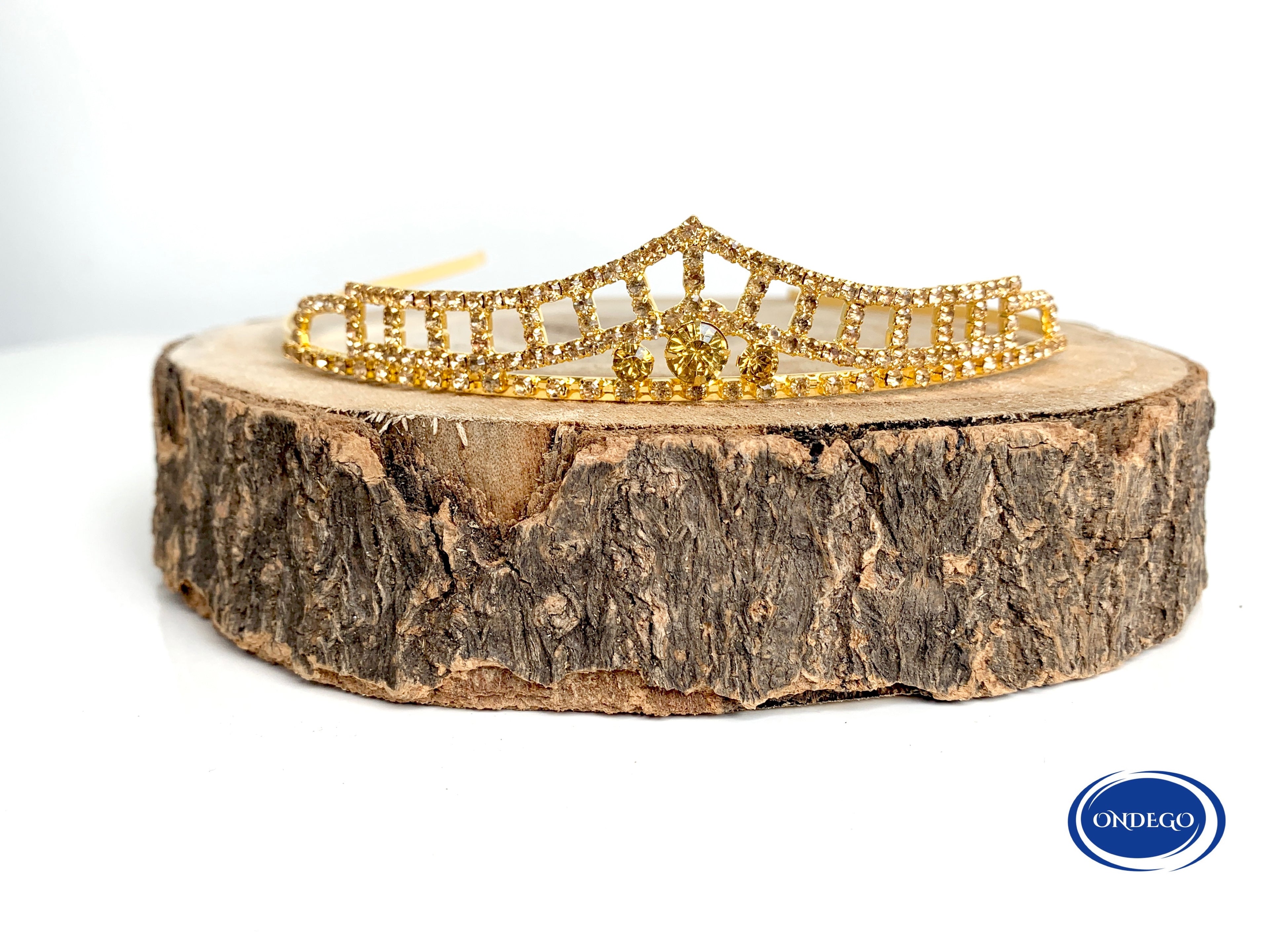 Antik Gold Diadem – Vintage Tiara mit Champagner Strass für Hochzeit, Braut & Abiball | ONDEGO®