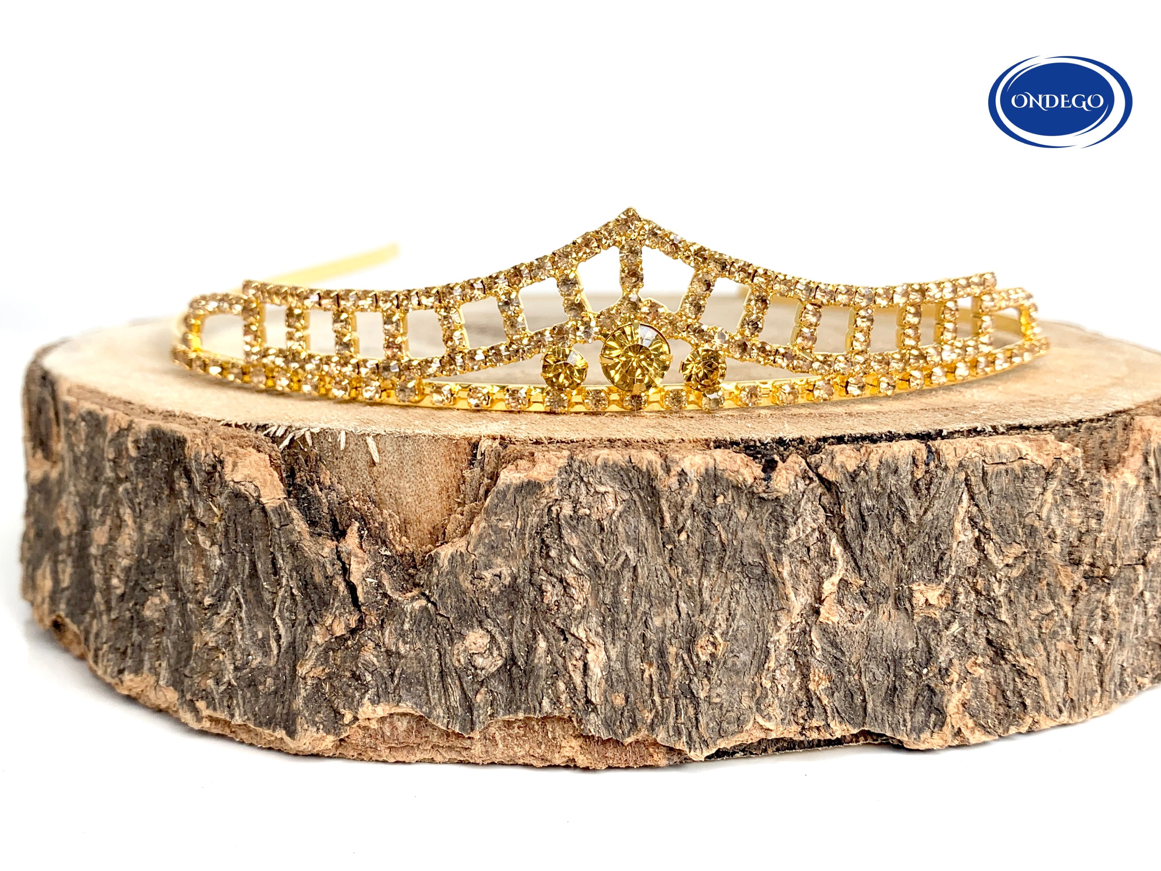 Antik Gold Diadem – Vintage Tiara mit Champagner Strass für Hochzeit, Braut & Abiball | ONDEGO®