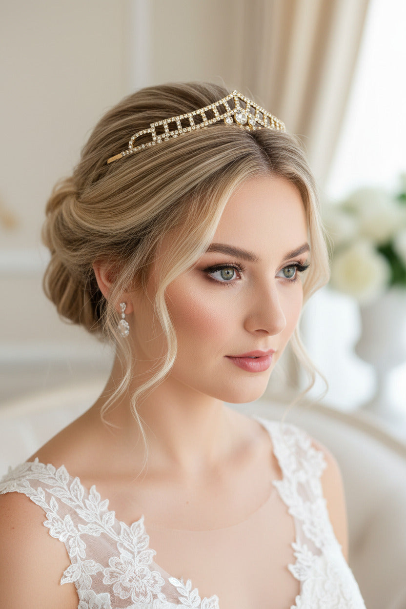 Antik Gold Diadem – Vintage Tiara mit Champagner Strass für Hochzeit, Braut & Abiball | ONDEGO®