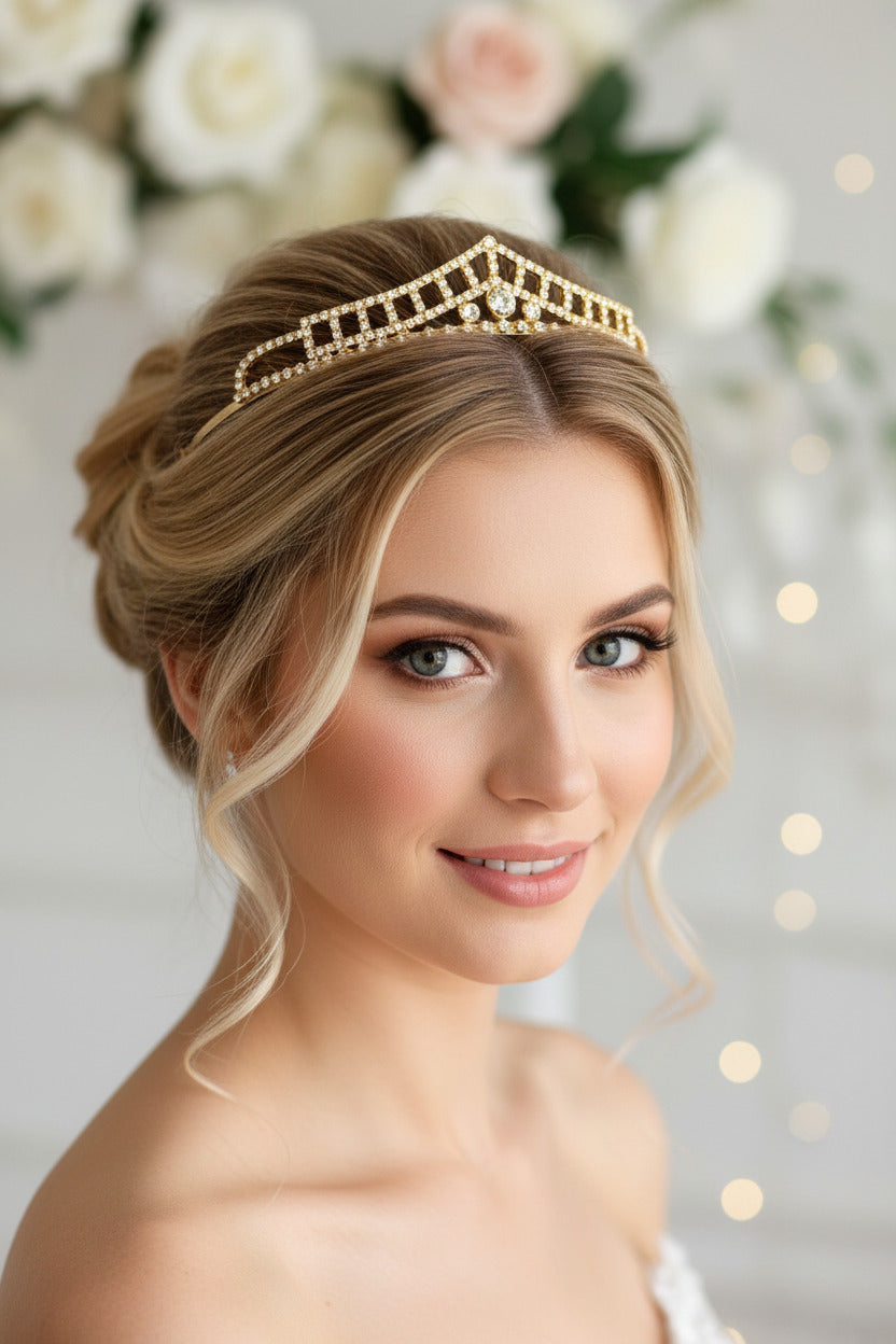 Antik Gold Diadem – Vintage Tiara mit Champagner Strass für Hochzeit, Braut & Abiball | ONDEGO®