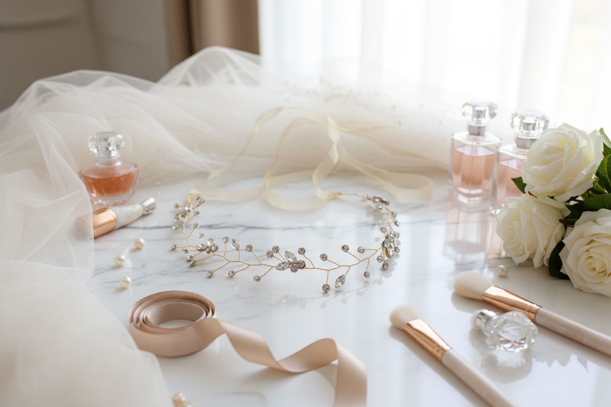 Gold Haardraht Diadem mit Strass – Flexibler Brauthaarschmuck | ONDEGO®