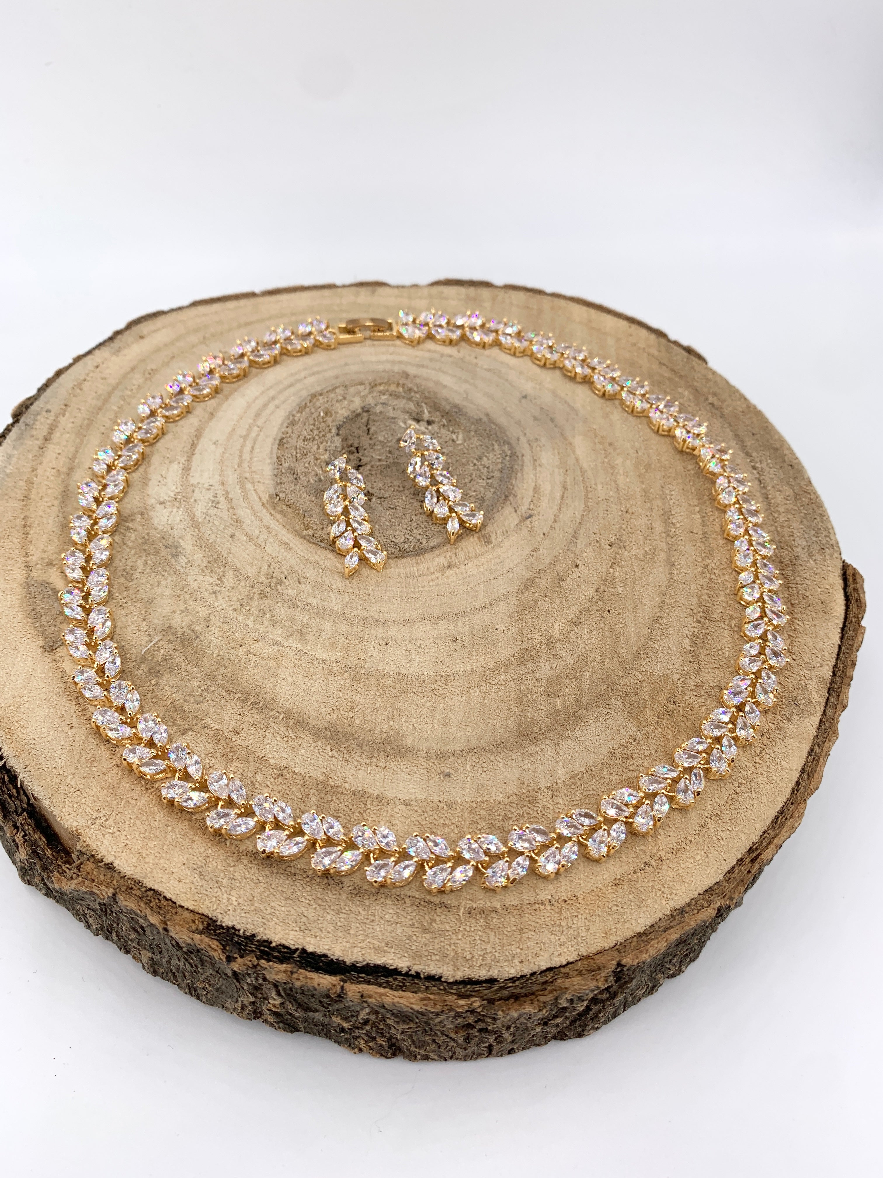 Zirkonia Schmuckset Gold – Collier & Ohrringe Eleganter Brautschmuck | ONDEGO®