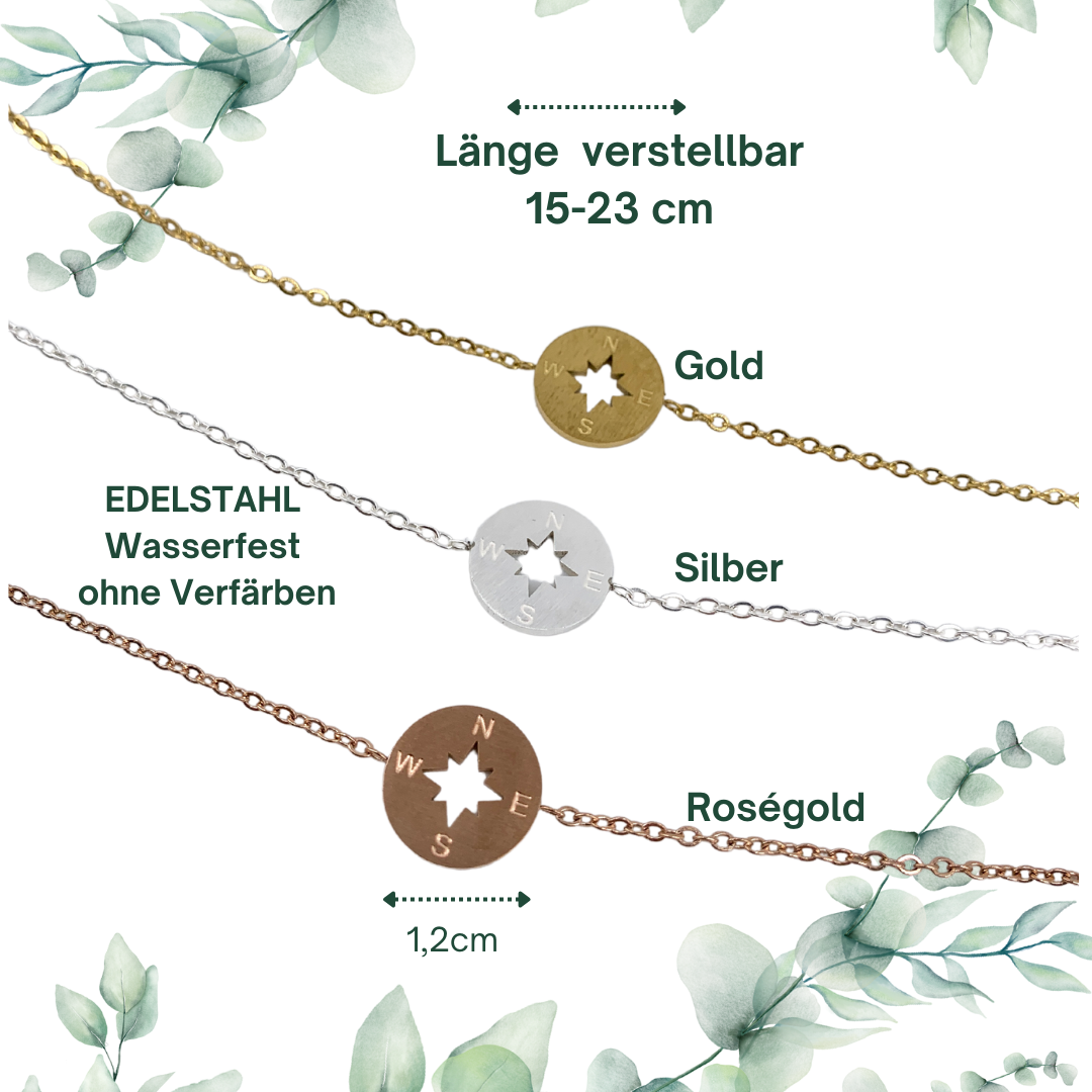 Kompass Armband – Edelstahl, verstellbar, Geschenkbox, Rosegold/Silber/Gold | ONDEGO®