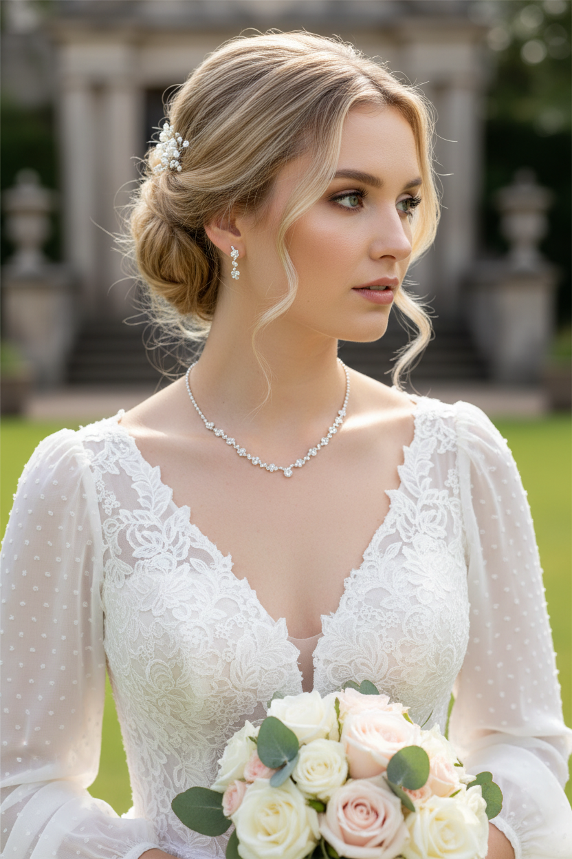 Strass Schmuckset Silber – Halskette, Ohrringe & Armband | Eleganter Brautschmuck | ONDEGO®