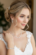 Strass Schmuckset Silber – Halskette, Ohrringe & Armband | Eleganter Brautschmuck | ONDEGO®