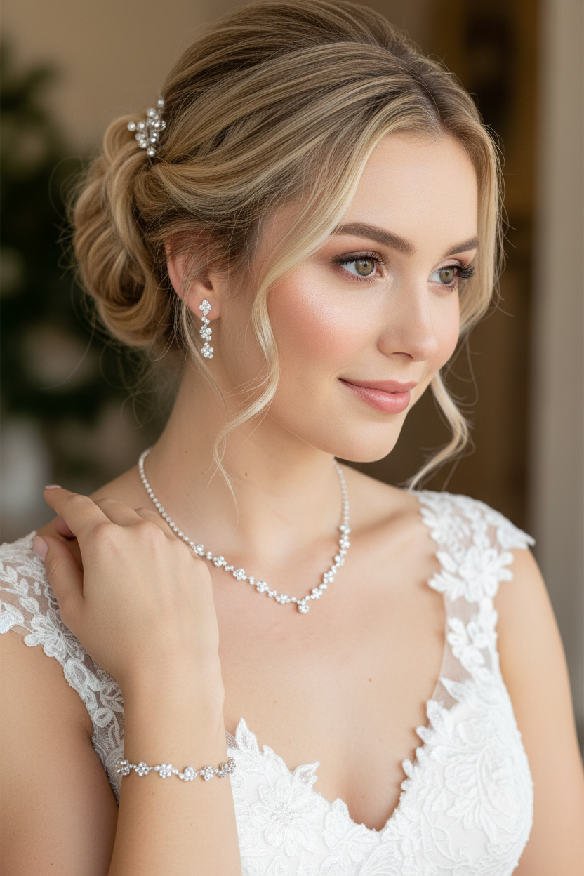 Strass Schmuckset Silber – Halskette, Ohrringe & Armband | Eleganter Brautschmuck | ONDEGO®