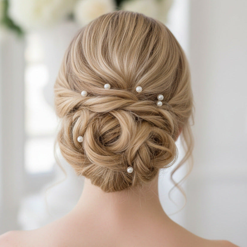 Klassische Perlen Curlies Silber – 6er Set Haarspiralen mit großer Perle für Braut, Hochzeit & festliche Frisuren | ONDEGO®