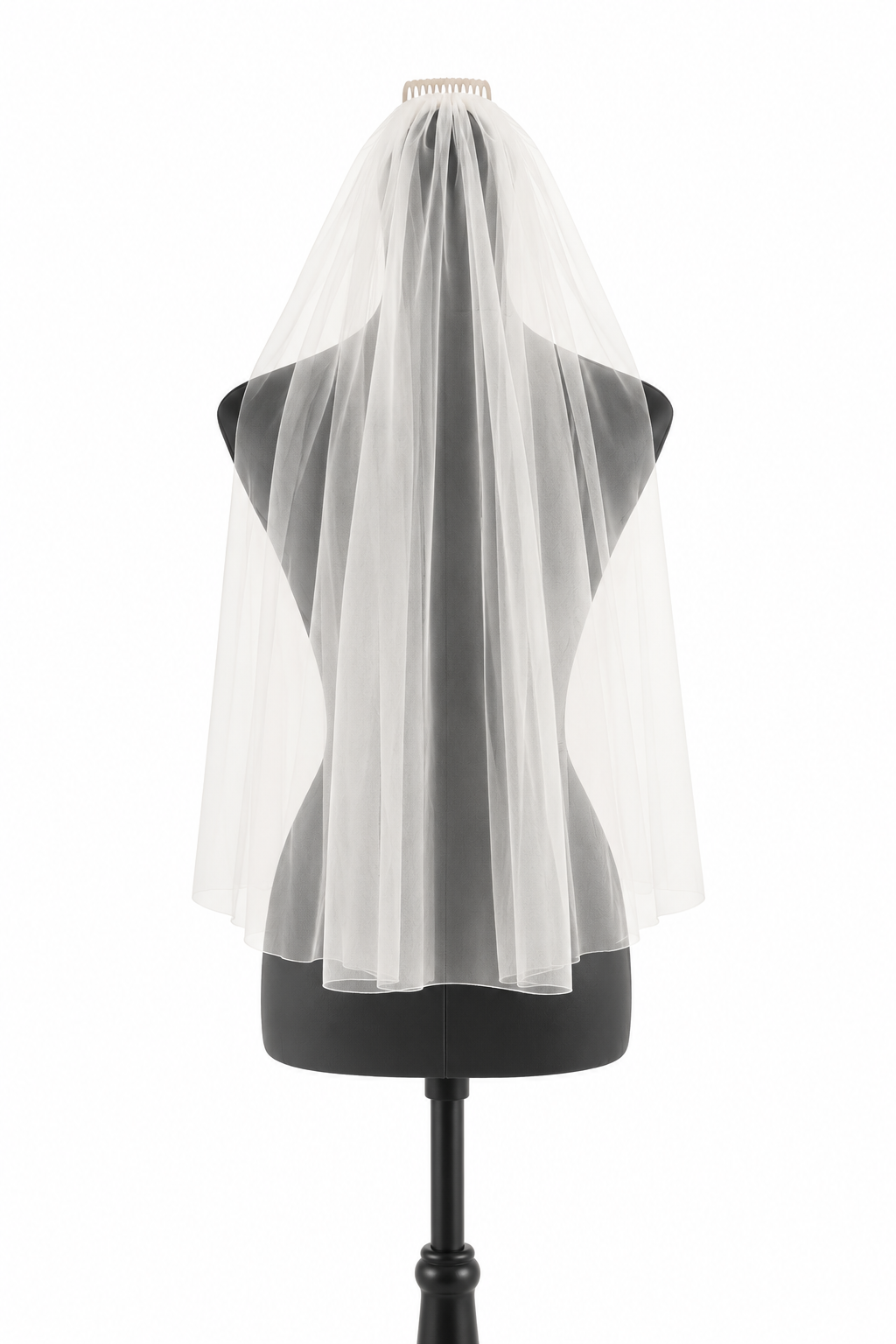 KURZ 90 cm Brautschleier – 1-lagig | Weiß oder Ivory | mit Kamm | ONDEGO®