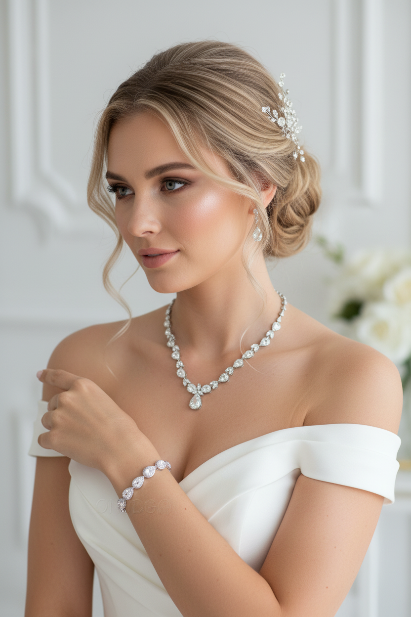 Zirkonia Schmuckset Silber – Collier, Ohrringe & Armband mit Tropfen-Design | ONDEGO®