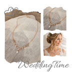 Halskette Gold mit Perle & Zirkonia – filigrane Brautkette im Blätterdesign