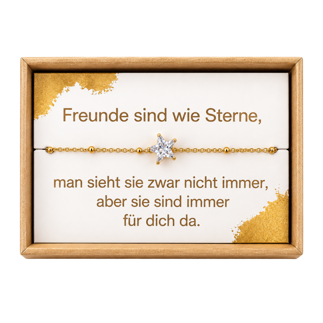 Stern Armband Freundin mit Geschenkbox & Spruchkarte – Edelstahl Gold