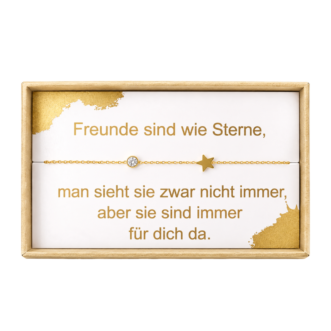 Stern Armband Freundin mit Geschenkbox & Spruchkarte – 18K vergoldeter Edelstahl
