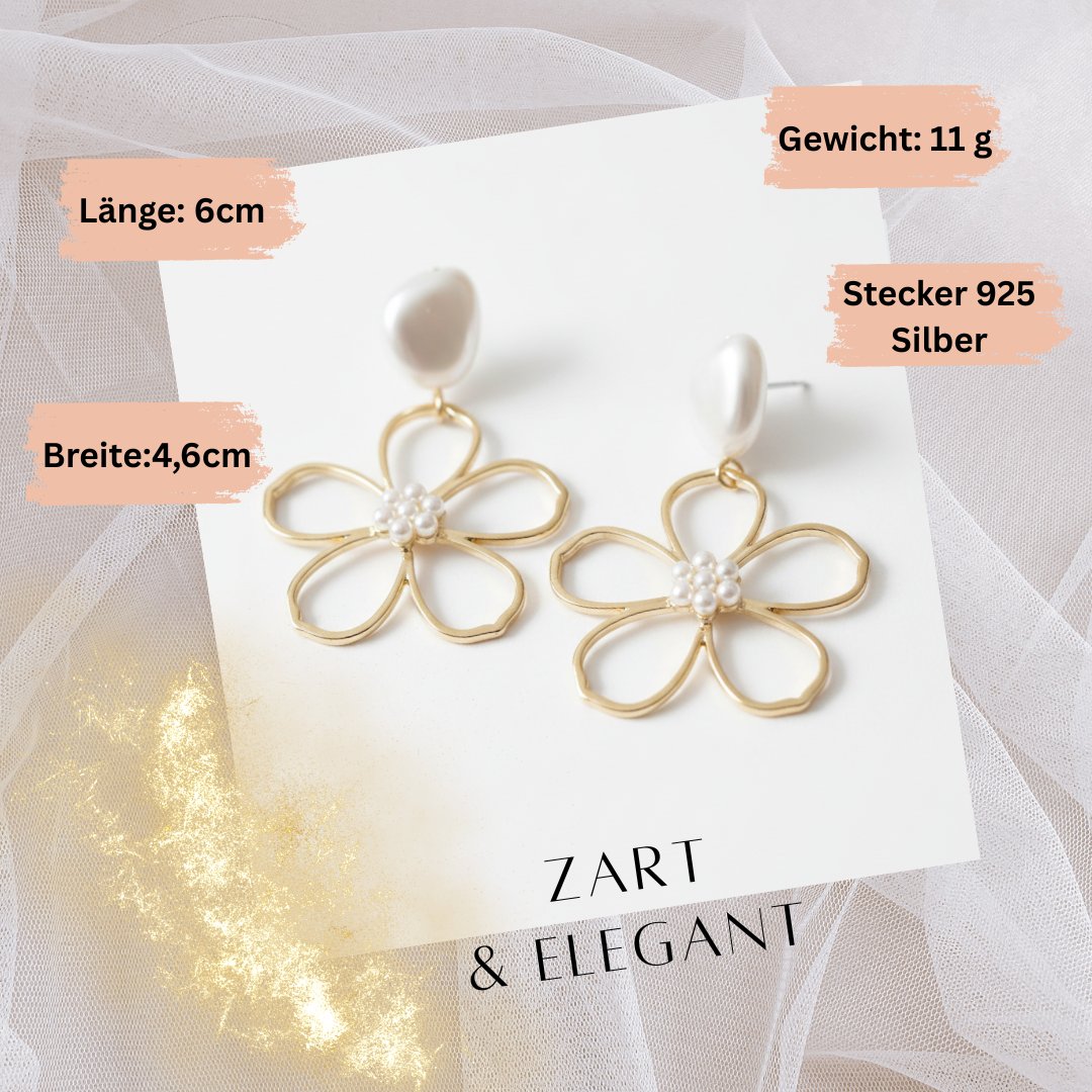 Blumen Ohrringe Gold mit Perlen – Elegante Statement Ohrhänger im Blütendesign | ONDEGO®
