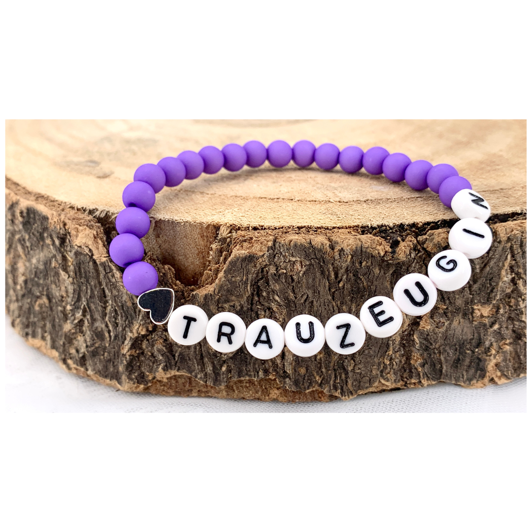 Trauzeugin Armband matt Lila mit Herz – Geschenk zur Hochzeit, Brautjungfer oder Freundin | ONDEGO®