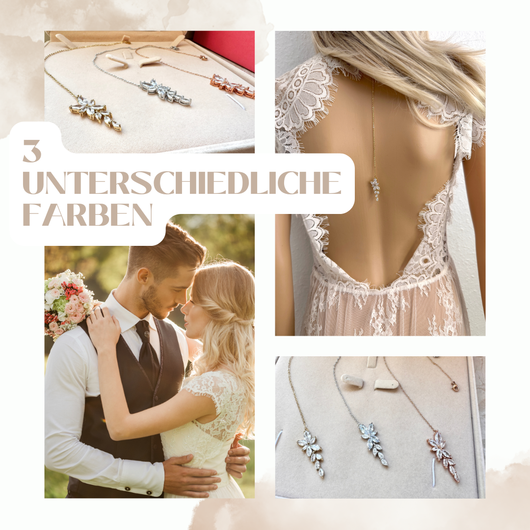 Elegante Rückenkette mit Zirkonia-Blätter Anhänger – filigraner Rückenschmuck | ONDEGO®