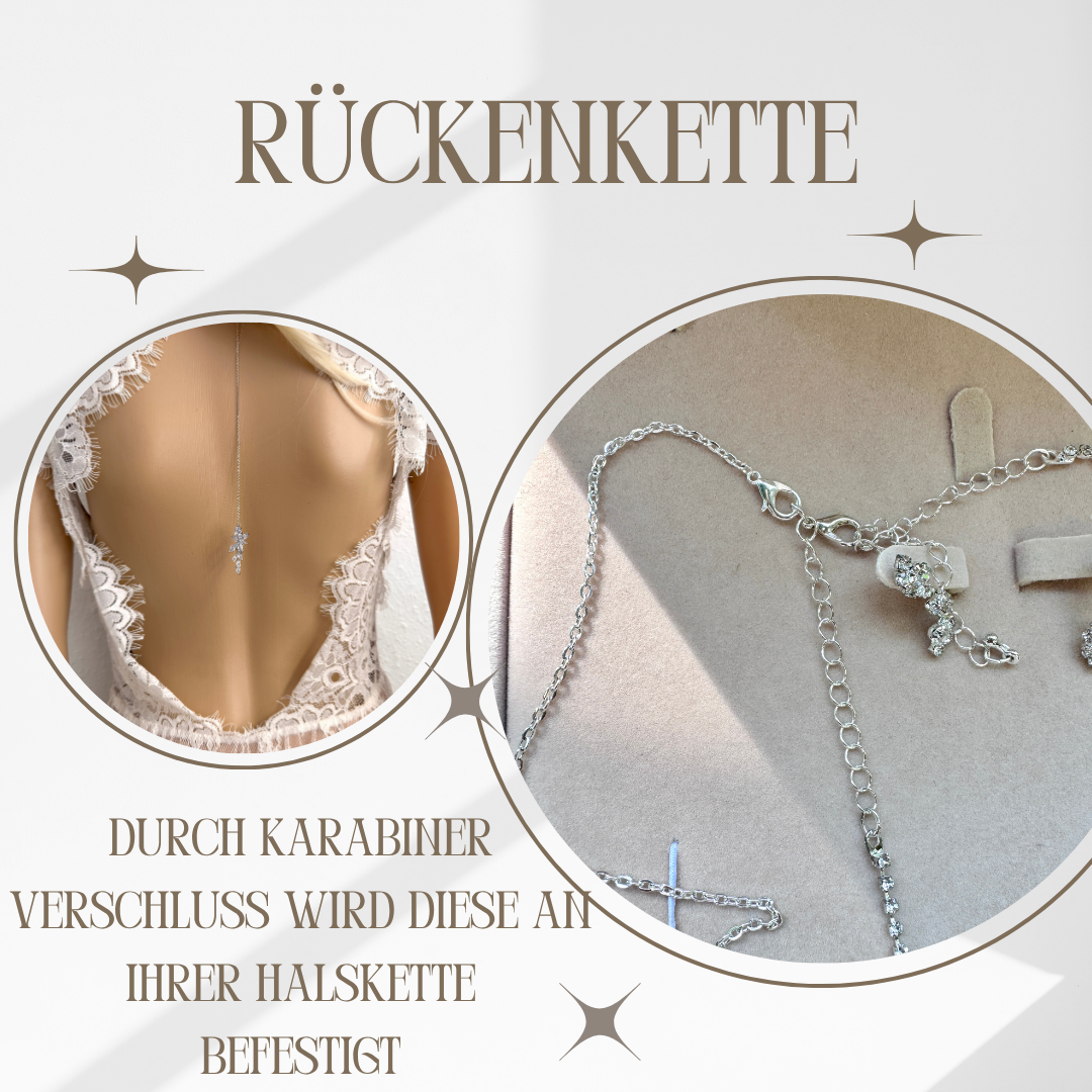 Elegante Rückenkette mit Zirkonia-Blätter Anhänger – filigraner Rückenschmuck | ONDEGO®