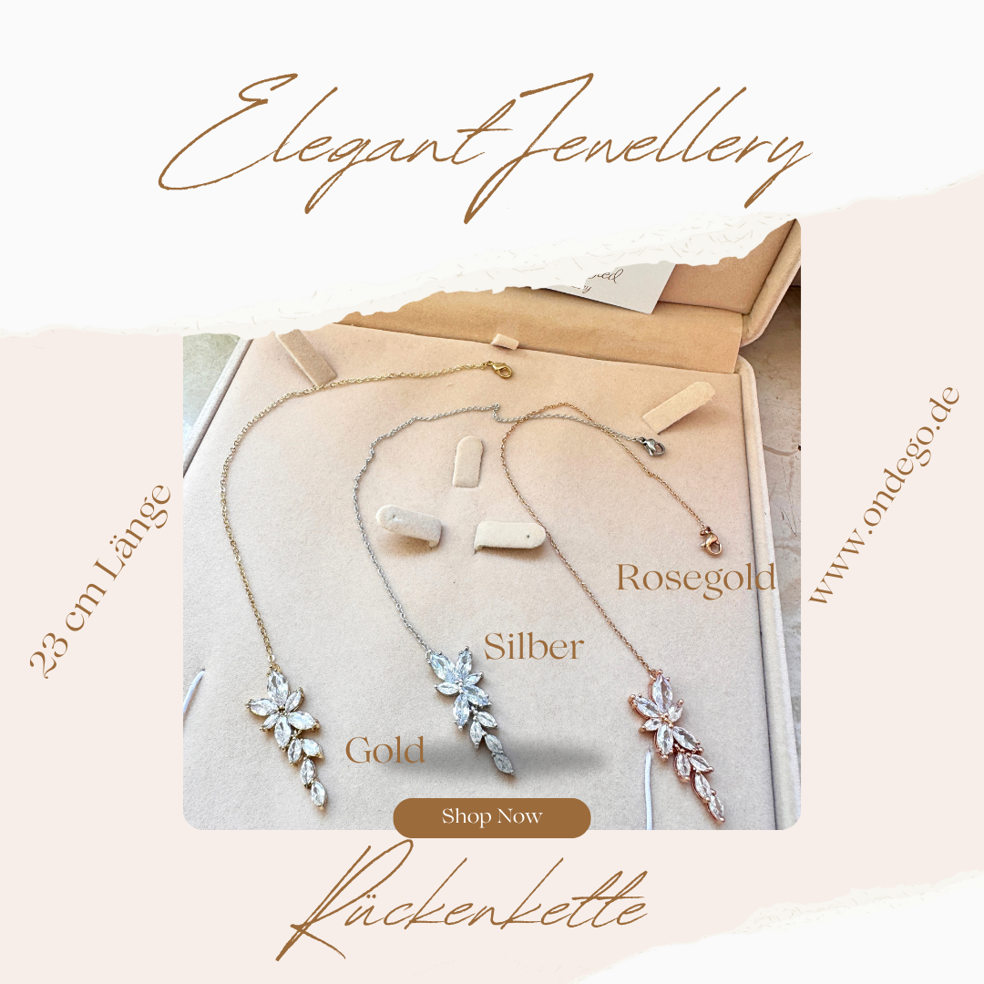 Elegante Rückenkette mit Zirkonia-Blätter Anhänger – filigraner Rückenschmuck | ONDEGO®