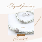 Brautschmuck Set Perlen Weiß – 3-teilig Kette, Armband & Ohrringe mit Strass | ONDEGO®