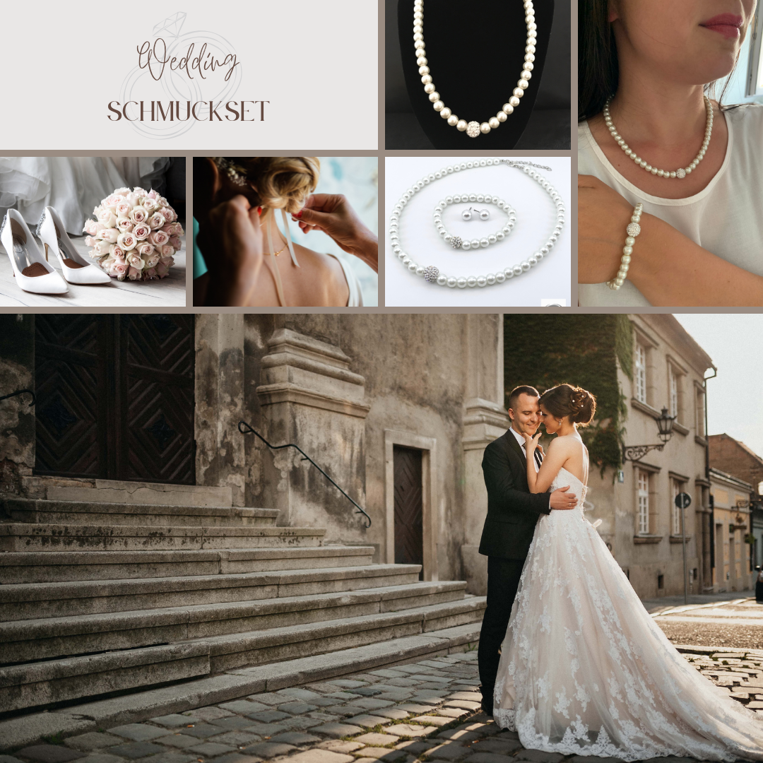 Brautschmuck Set Perlen Weiß – 3-teilig Kette, Armband & Ohrringe mit Strass | ONDEGO®
