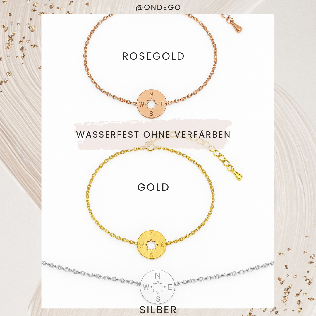 Kompass Armband – Edelstahl, verstellbar, Geschenkbox, Rosegold/Silber/Gold | ONDEGO®