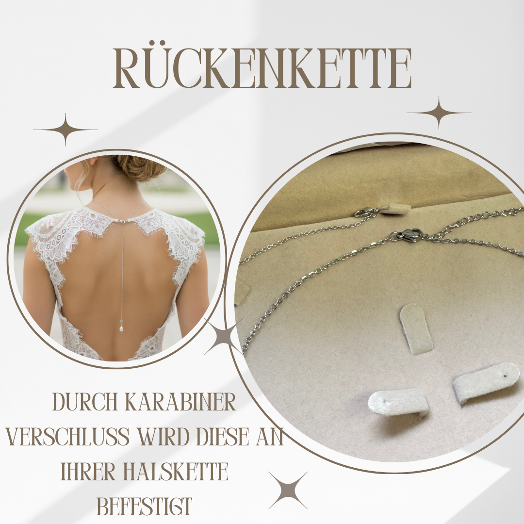 Zirkonia Perlen Schmuckset Roségold – Halskette mit Rückenkette & Ohrringe | Brautschmuck Elegant | ONDEGO®