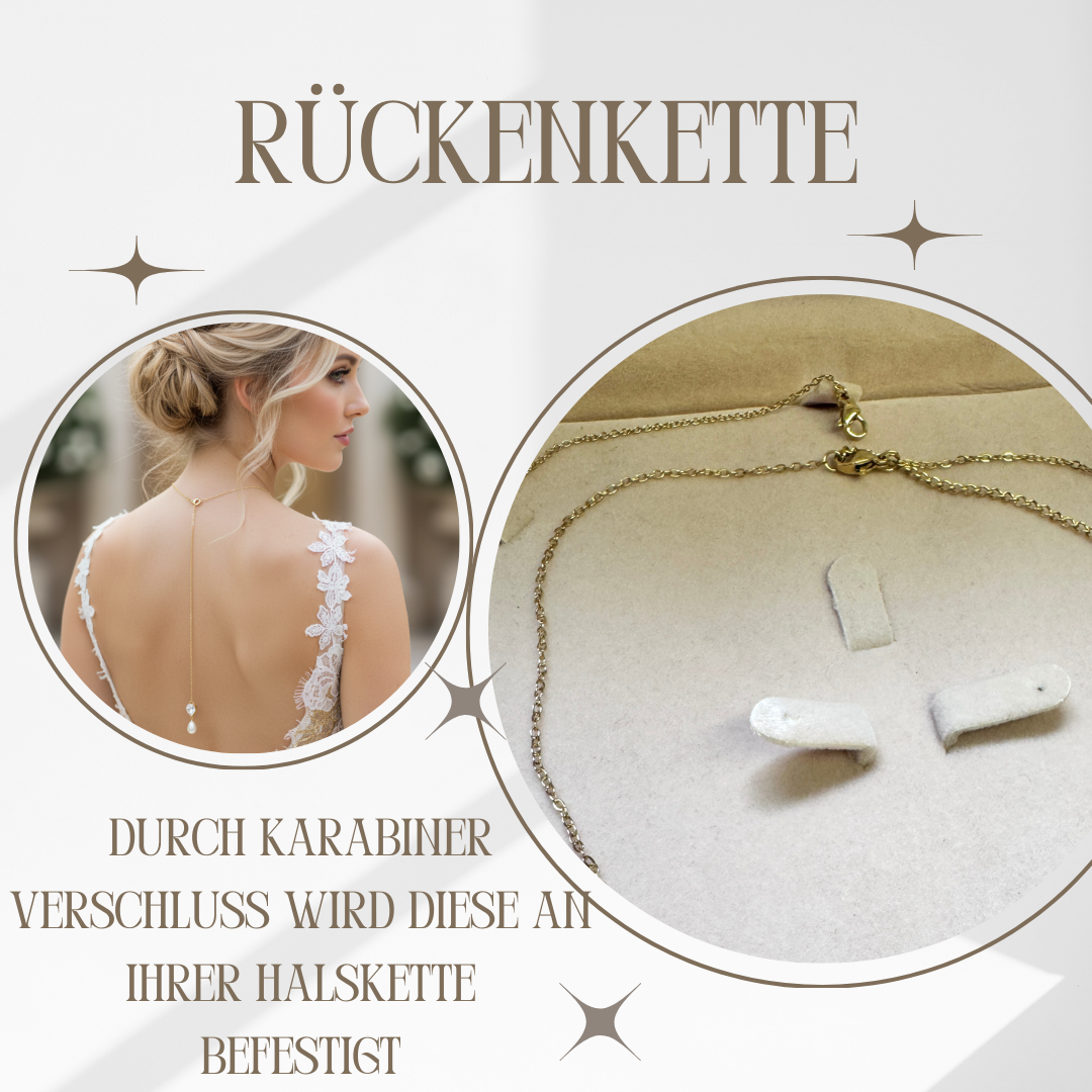 Zirkonia Perlen Schmuckset Gold mit Rückenkette – Halskette & Ohrringe | Brautschmuck | ONDEGO®