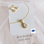 Brautschmuck Set Gold – Zirkonia Tropfen Kette, Ohrringe & Armband verstellbar | ONDEGO®