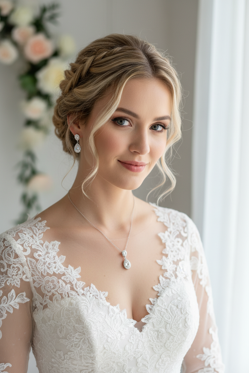 Brautschmuck Set Silber – Zirkonia Tropfen Kette, Ohrringe & Armband verstellbar | ONDEGO®