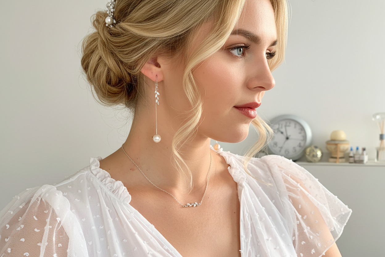 925 Silber Perlen Blätter Schmuckset – luxuriöses 3-teiliges Set mit Zirkonia | ONDEGO®
