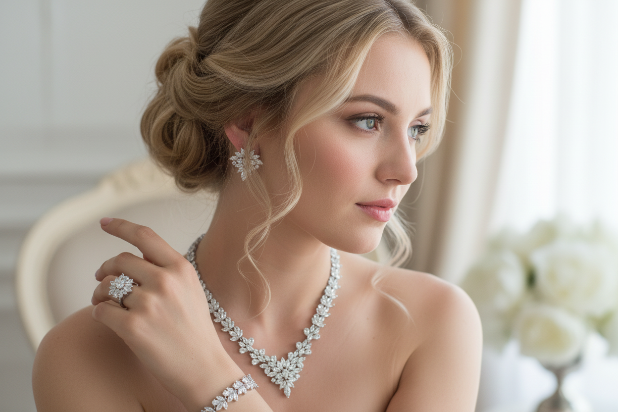 Zirkonia Schmuckset Silber – 4-teilig mit Collier, Ohrringen, Armband & Ring | ONDEGO®