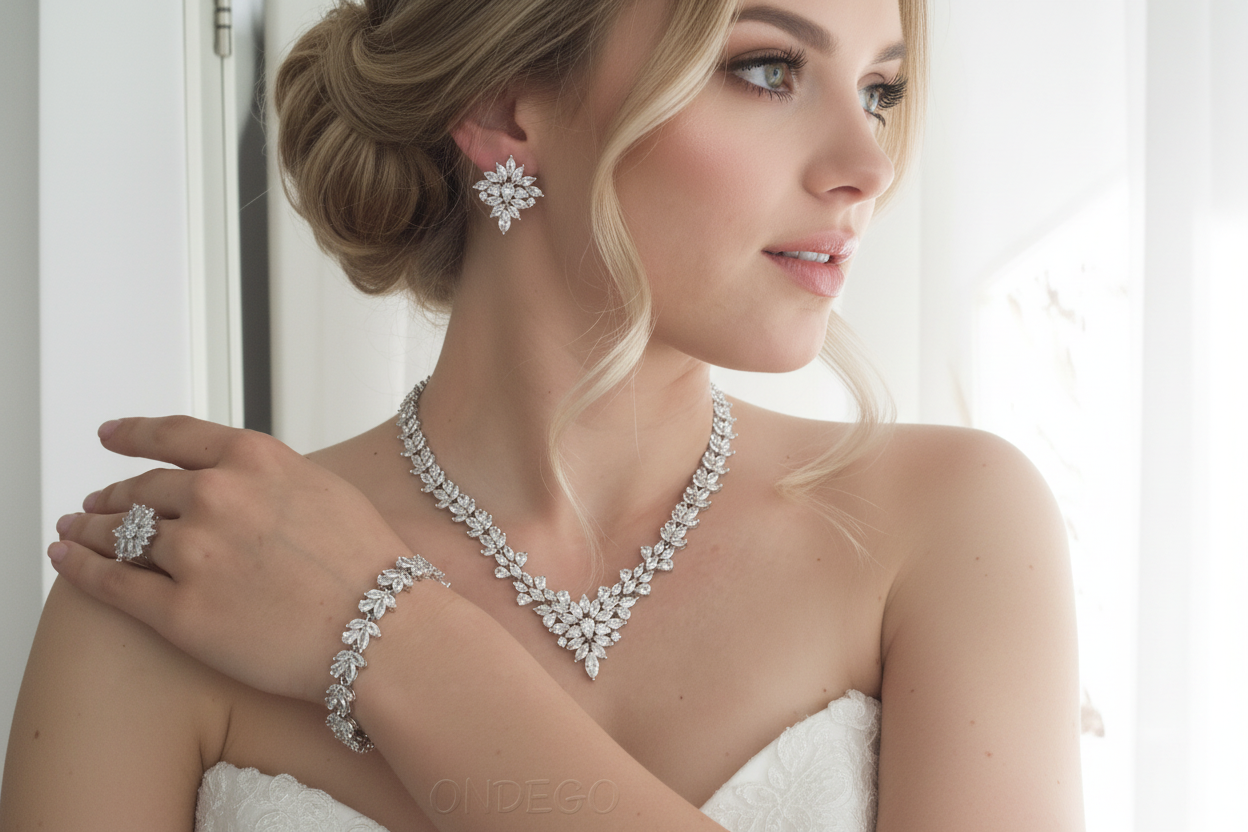 Zirkonia Schmuckset Silber – 4-teilig mit Collier, Ohrringen, Armband & Ring | ONDEGO®