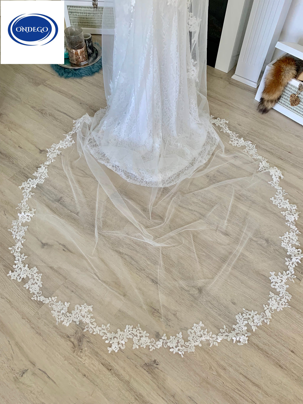 Brautschleier Ivory 3 Meter – Kathedrale Spitze Schleier lang Kirche | ONDEGO®