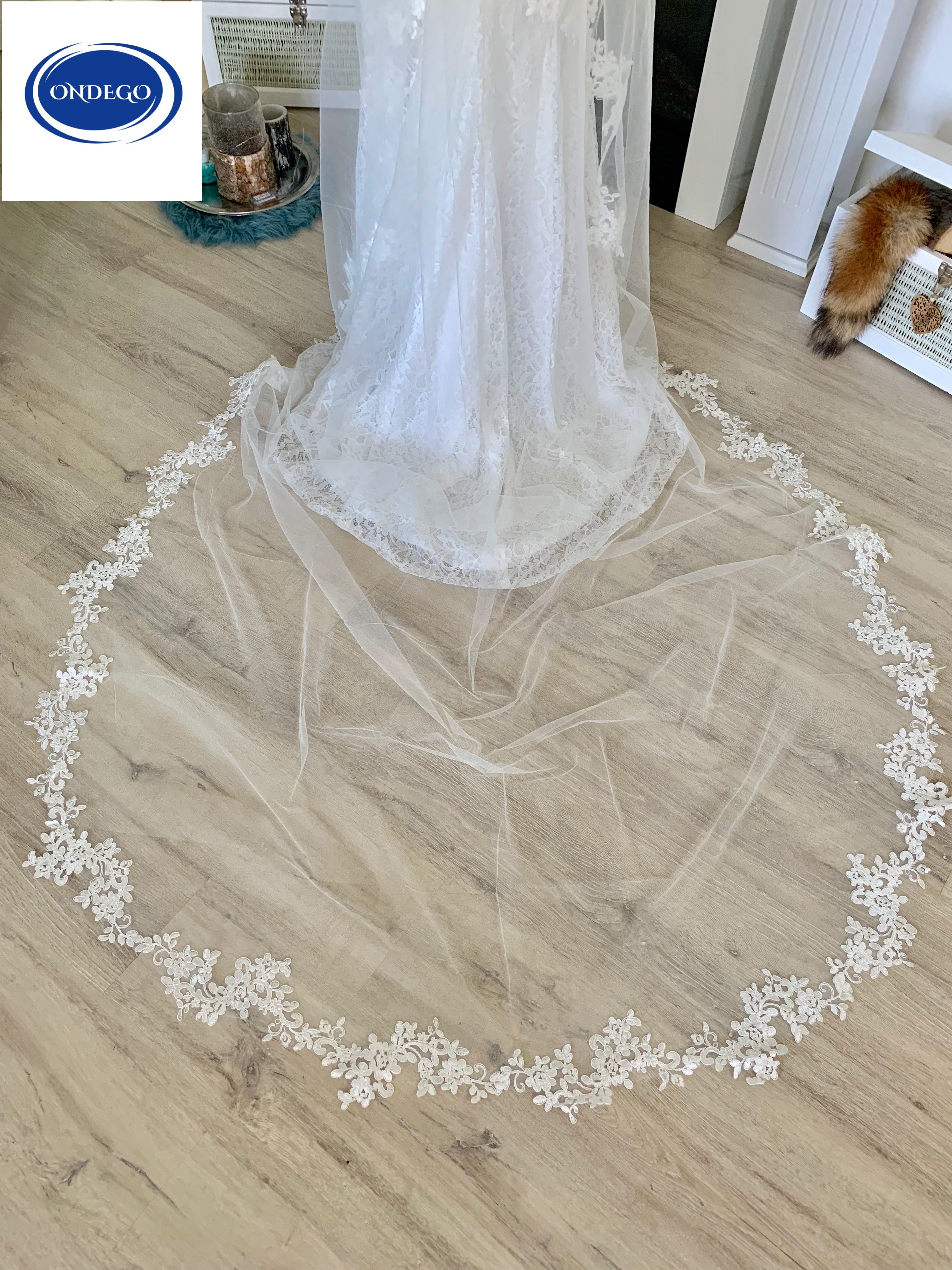 Brautschleier Ivory 3 Meter – Kathedrale Spitze Schleier lang Kirche | ONDEGO®