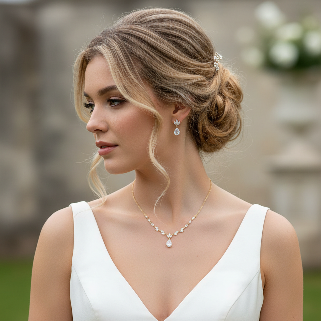 braut-mit-gold-schmuckset-halskette-und-ohrringe