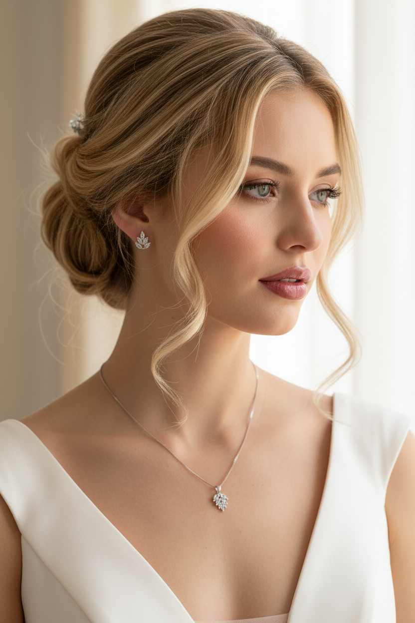 braut-mit-silber-schmuckset-ohrringe-und-halskette