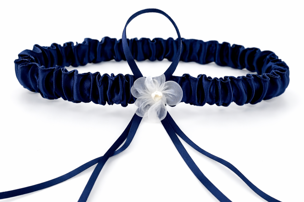 braut-strumpfband-dunkelblau-satin-gerafft-mit-schleife