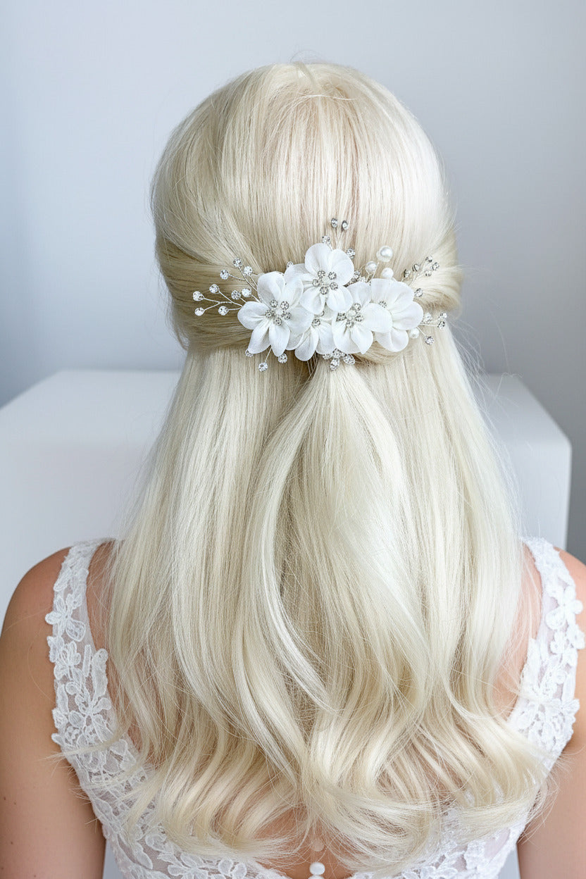 brautfrisur-haarschmuck-silber-blumen-haarkamm