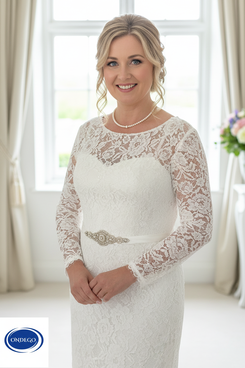 CURVY 3/4 Ivory Brautkleid – Figurbetontes Spitzen-Hochzeitskleid für Standesamt & Strandhochzeit | ONDEGO®