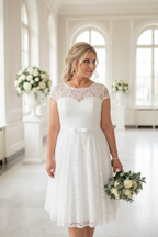 CURVY 3/4 Ivory Brautkleid – Spitze im 50er-Jahre-Stil für Standesamt & Strandhochzeit | Größen 42–54 | ONDEGO®