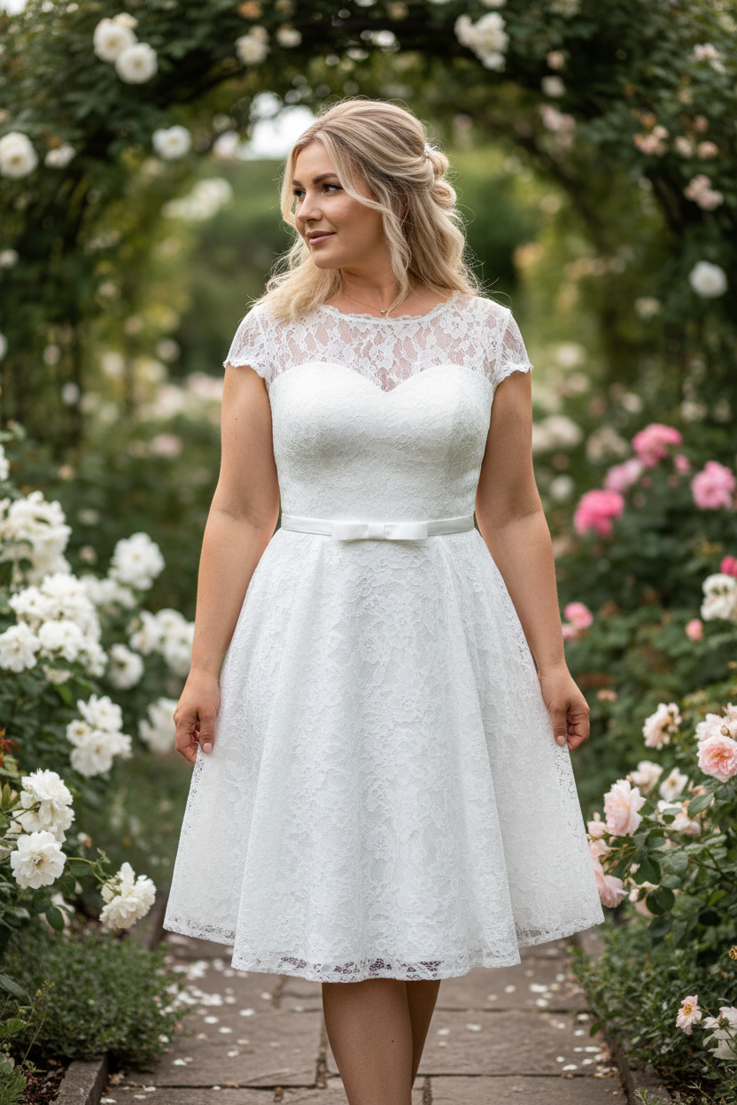 CURVY 3/4 Ivory Brautkleid – Spitze im 50er-Jahre-Stil für Standesamt & Strandhochzeit | Größen 42–54 | ONDEGO®