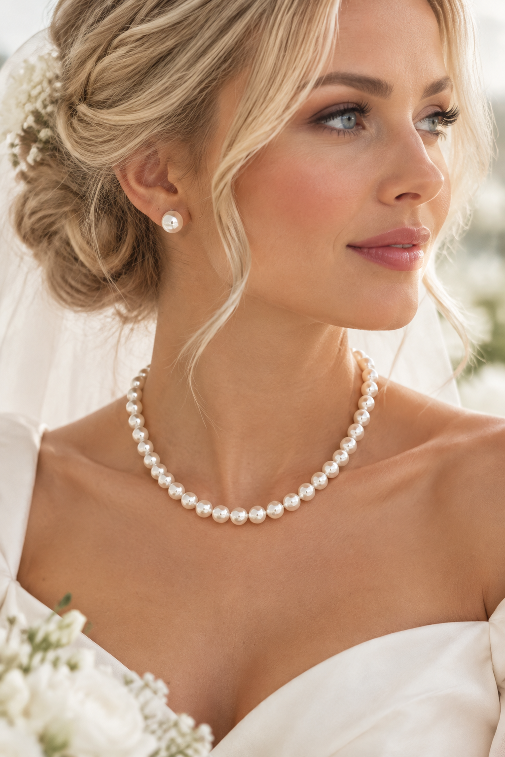 Brautschmuck Set Perlen Weiß – 2-teilig Kette & Ohrringe  | ONDEGO®