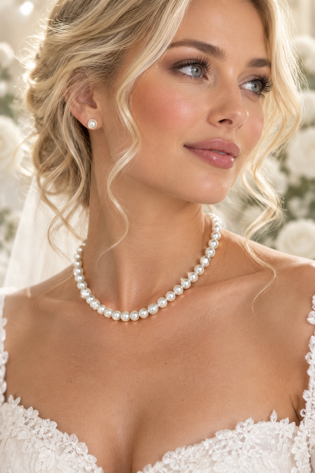 Brautschmuck Set Perlen Weiß – 2-teilig Kette & Ohrringe  | ONDEGO®